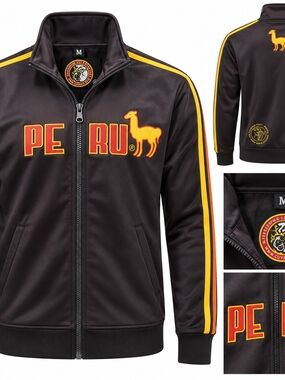 Peru Men's Black Track Jacket with Yellow Stripes